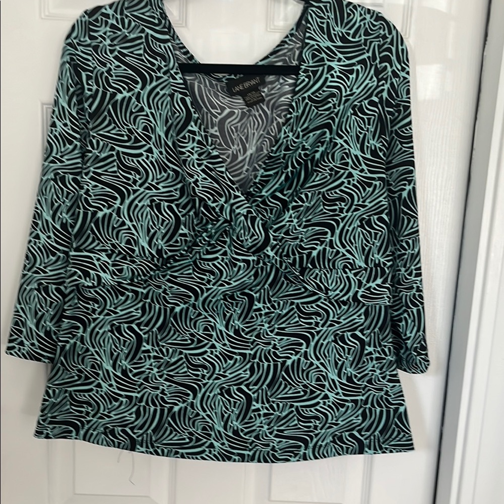 Lane Bryant Black and Green Wrap Blouse